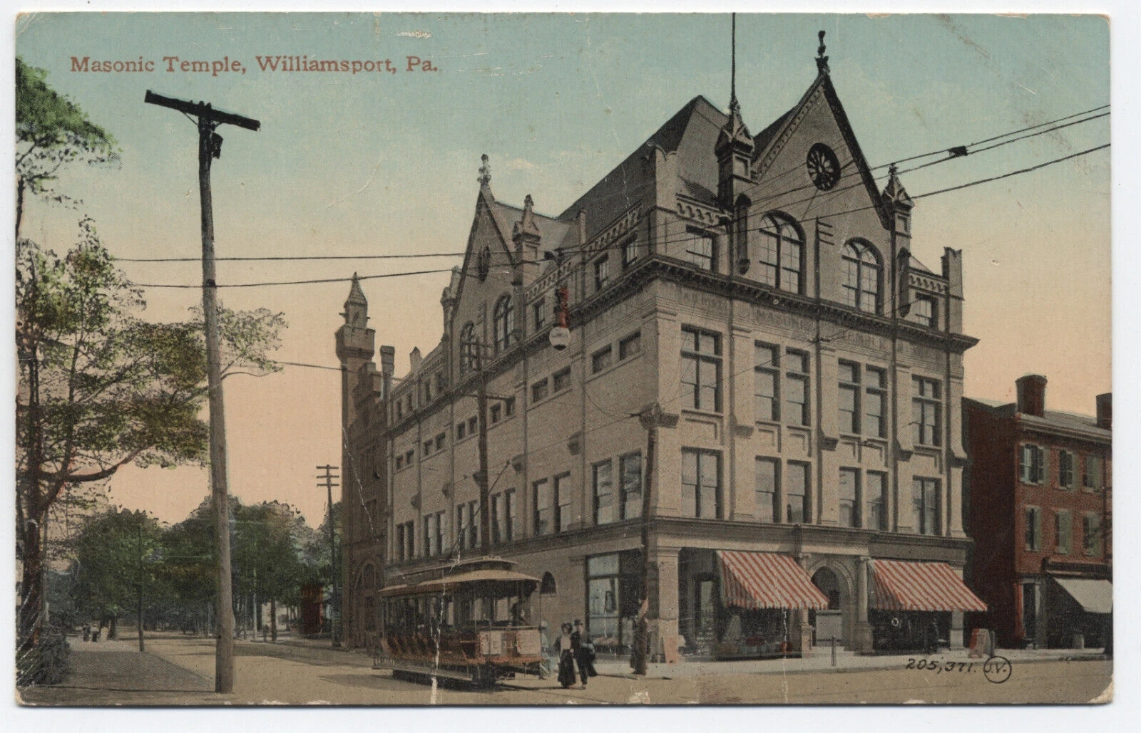 c1910 Williamsport PA postcard Masonic Temple